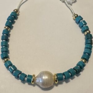 Adjustable turquoise with pearl bracelet