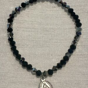 Handmade black with Virgin Mary charm