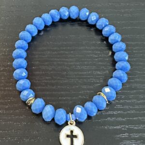Handmade sky blue bracelet with cross