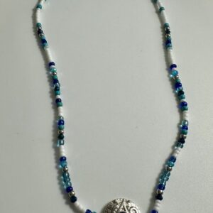 White and blue evil eye necklace